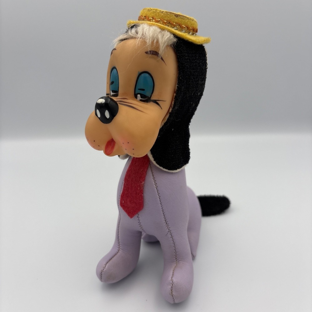 Vintage Jestia TKR Japan Vinyl Sleepy Hound Dog Toy Yellow Hat Purple Body Rare